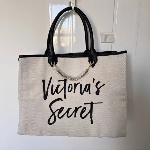 Victoria's Secret Cream Tote with Black Accents - Picture 1 of 7